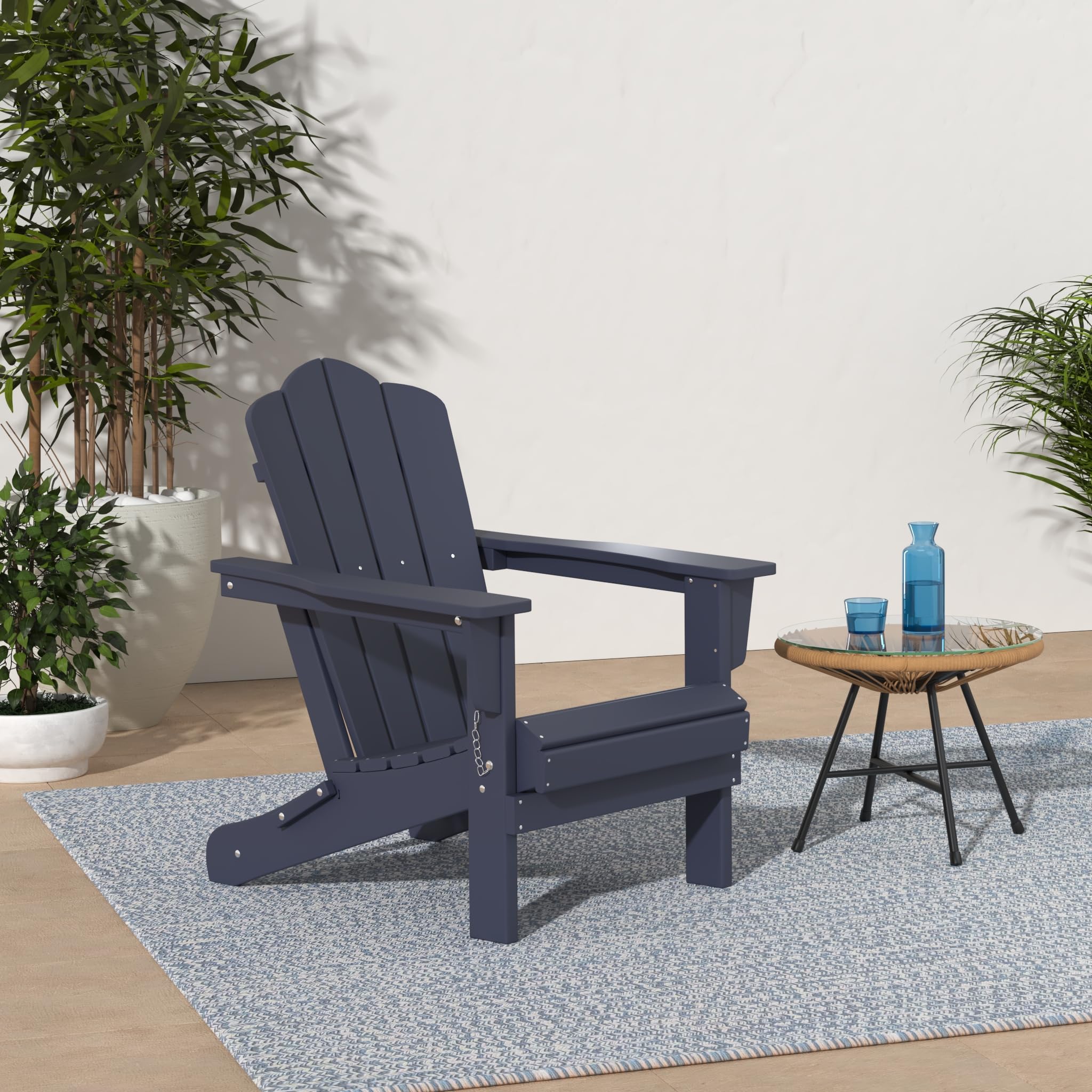 Kingyes Folding Adirondack Chair Set Of 8, Hdpe All-Weather Adirondack Chair, Navy